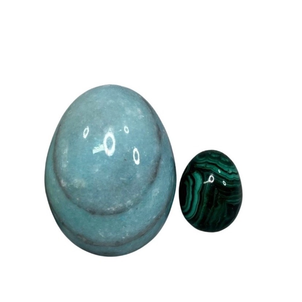 Natural Polished Gemstone Egg Collection Set of 6 Malachite Marbled Stone Decor - Picture 4 of 7
